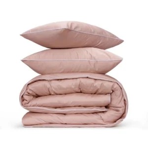 סט סאטן 500 ורוד מעושן עם פספול לבן Luxury